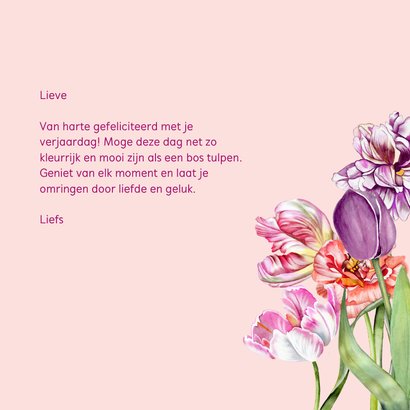 Verjaardagskaart bos gekleurde tulpen 3