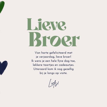 Verjaardagskaart broer dikke kus van je lieve zus hartjes 3