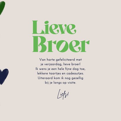 Verjaardagskaart broer dikke kus van je lieve zus hartjes 3
