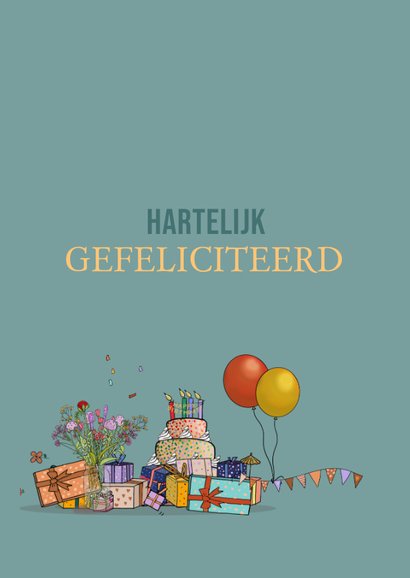 Verjaardagskaart busje met taart en ballonnen 3