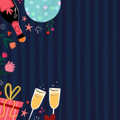 Verjaardagskaart champagne en discoballen 2