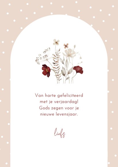 Verjaardagskaart christelijk boog bloemen 3