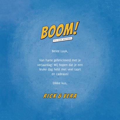 Verjaardagskaart comic stijl BOOM it's your birthday 3