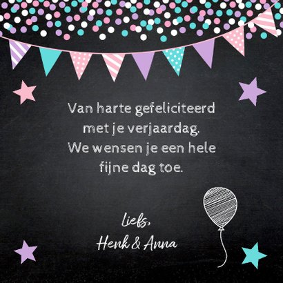 Verjaardagskaart confetti slinger sterren krijtbord 3