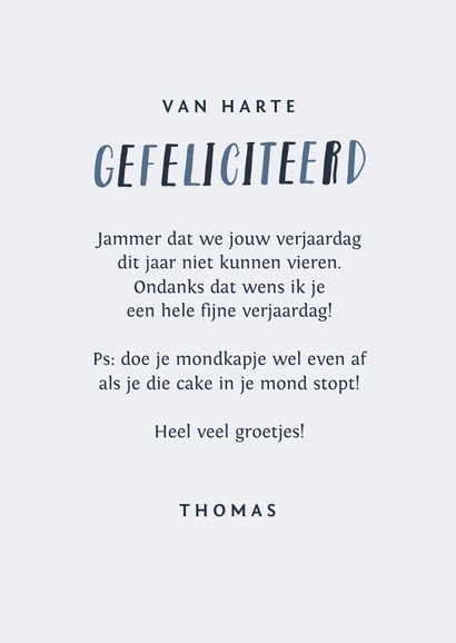 Verjaardagskaart corona mondkapje feest confetti humor 3