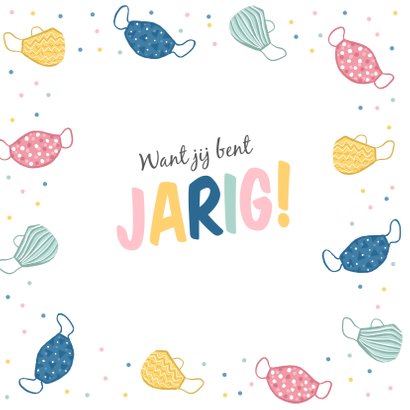 Verjaardagskaart corona mondkapjes confetti humor 2