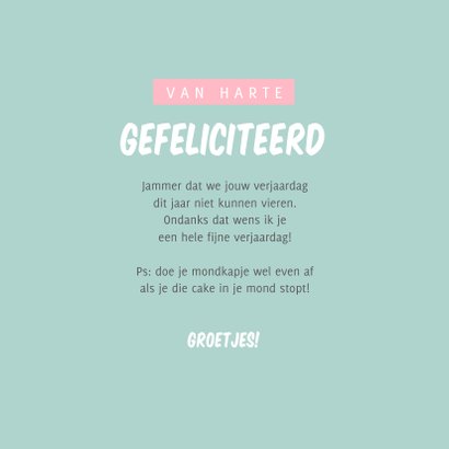 Verjaardagskaart corona mondkapjes confetti humor 3