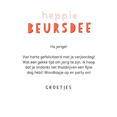 Verjaardagskaart corona mondkapjes happy birthday roze 3