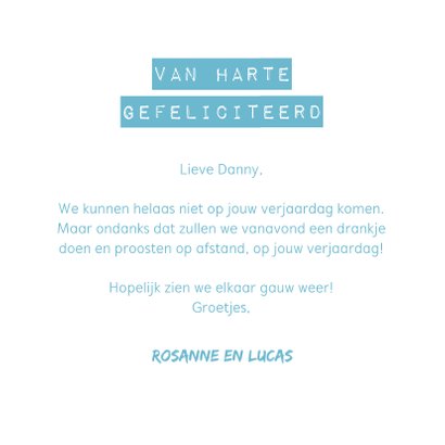 Verjaardagskaart corona taartje quarantaine feestje man 3