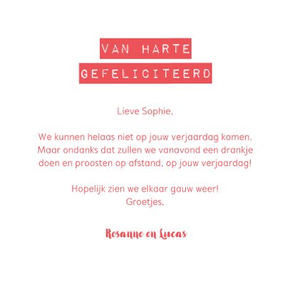 Verjaardagskaart corona taartje quarantaine feestje vrouw 3