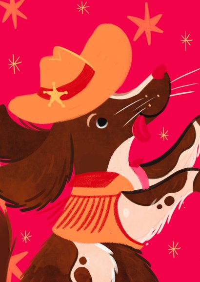 Verjaardagskaart cowboy hond met discobal 2