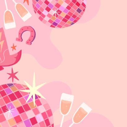 Verjaardagskaart cowboyboots en discoballen roze 2