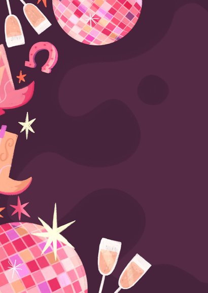 Verjaardagskaart cowboyboots en discoballen 2