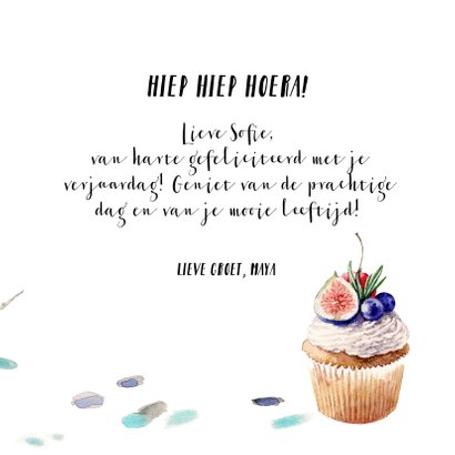 Verjaardagskaart - cupcake met fruit 3