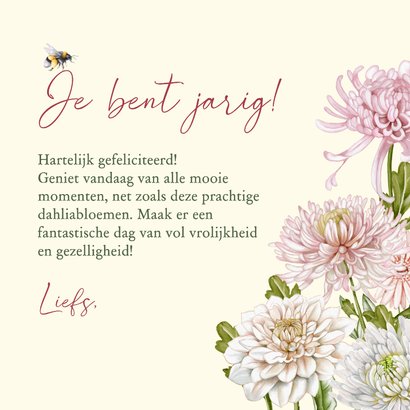Verjaardagskaart dahliabloemen roze en wit 3