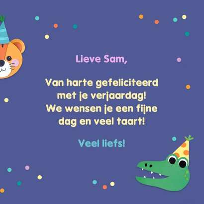 Verjaardagskaart dieren, ballonnen en confetti 3