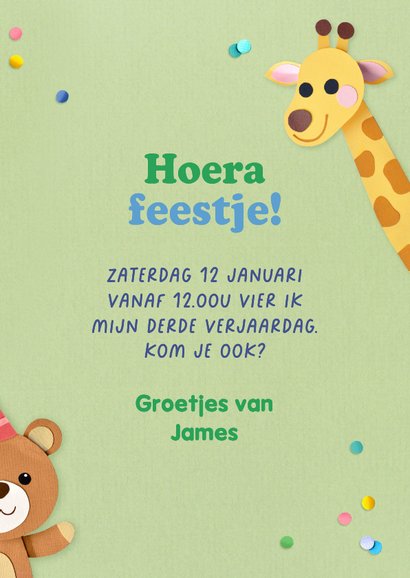 Verjaardagskaart dieren en confetti met foto 3