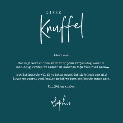 Verjaardagskaart dikke knuffel groen gouden hartjes 3