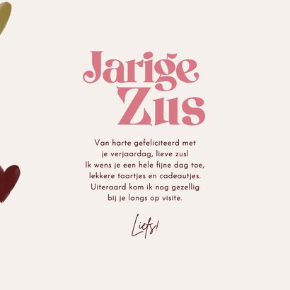 Verjaardagskaart dikke kus jarige zus hartjes  3