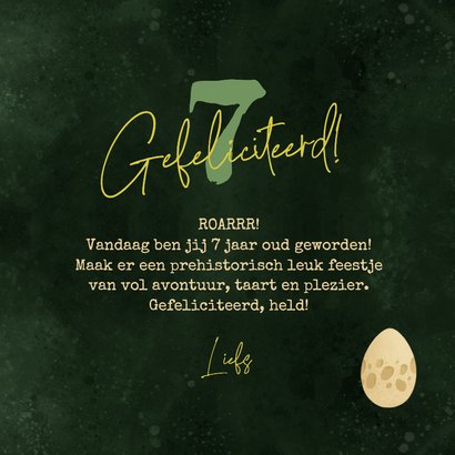 Verjaardagskaart dino t-rex jungle bladeren stoer 3