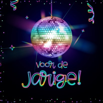 Verjaardagskaart discobal in lichtgevende regenboogkleuren 2