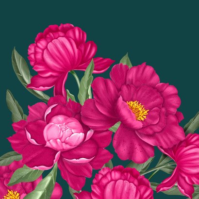 Verjaardagskaart donkerroze pioenrozen 2