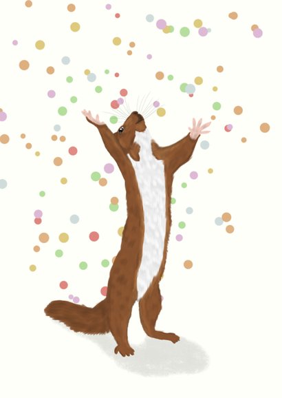 Verjaardagskaart eekhoorn confetti 2
