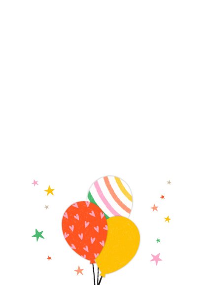 Verjaardagskaart eenhoorn ballonnen rood geel roze 2
