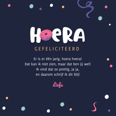 Verjaardagskaart eenhoorn hoera confetti donut 3