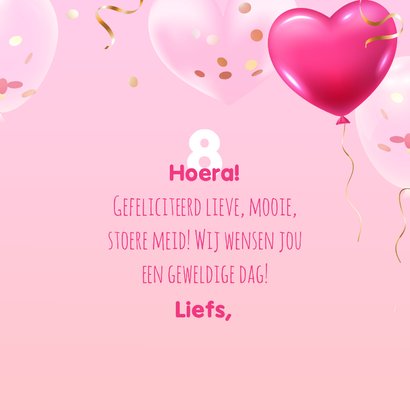 Verjaardagskaart eigen foto confetti en hartjes 3d ballonnen 3