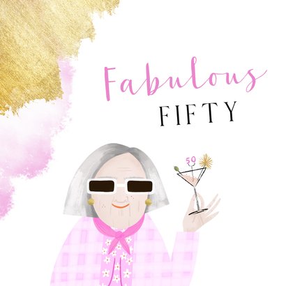 Verjaardagskaart Fabulous Fifty Sarah goudlook roze 2