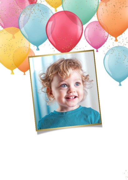 Verjaardagskaart feestelijk ballonnen goud hoera foto 2