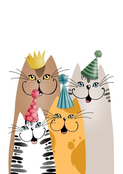 Verjaardagskaart - Feestende katten 2