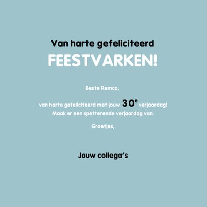 Verjaardagskaart feestvarken volwassen slinger eenvoudig 3