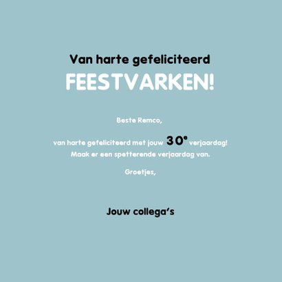 Verjaardagskaart feestvarken volwassen slinger eenvoudig 3