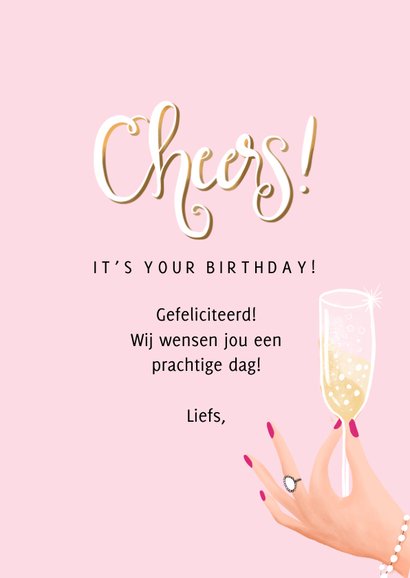 Verjaardagskaart felicitatie champagne cheers 3