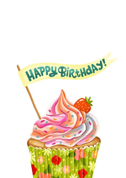 Verjaardagskaart felicitatie handen met cupcake  2