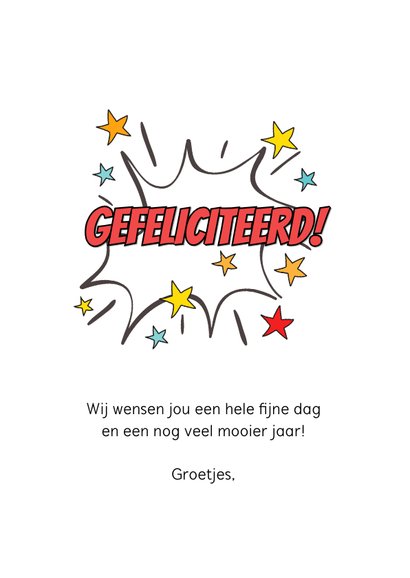 Verjaardagskaart felicitatie jongen cartoon strip superheld 3