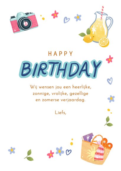 Verjaardagskaart felicitatie juli zomer vrouw meisje 3