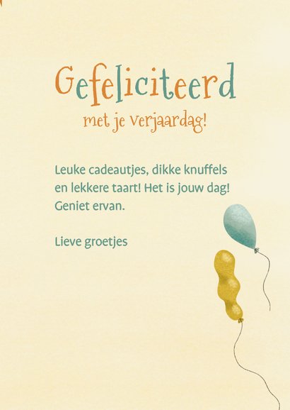 Verjaardagskaart felicitatie konijntjes ballonnen slingers 3
