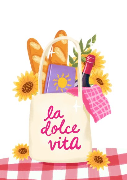 Verjaardagskaart felicitatie la dolce vita wijn bloem 2