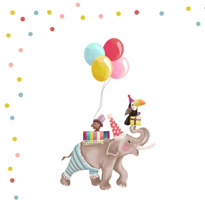 Verjaardagskaart felicitatie met feestdieren en ballonnen 2