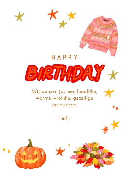 Verjaardagskaart felicitatie oktober herfst vrouw meisje 3