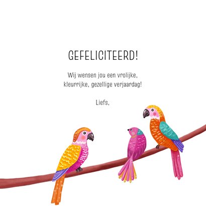 Verjaardagskaart felicitatie vrolijke tropische vogels 3