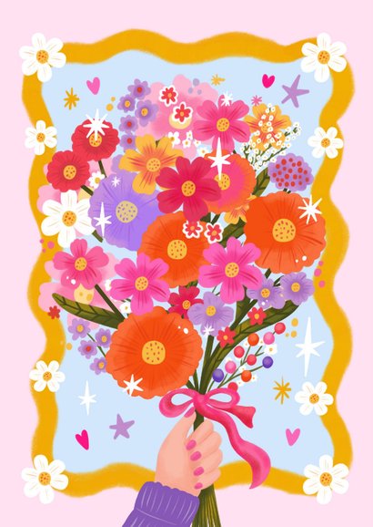 Verjaardagskaart felicitatie vrouw meisje boeket bloemen 2