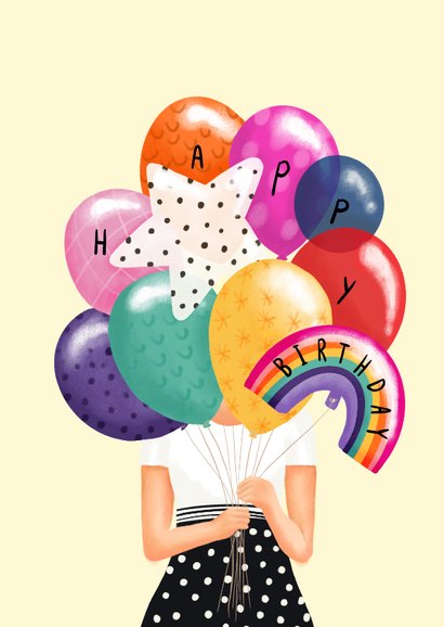 Verjaardagskaart felicitatie vrouw met ballonnen 2