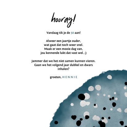 Verjaardagskaart 'fifty' met waterverf en spetters 3