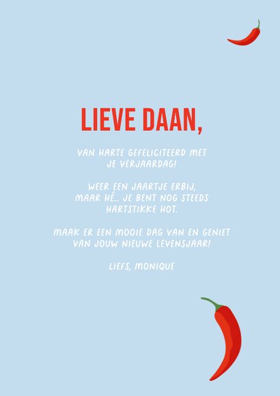 Verjaardagskaart 'Fijne verjaardag hottie' met rood pepertje 3