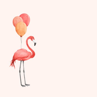 Verjaardagskaart flamingo ballonnen roze waterverf 2