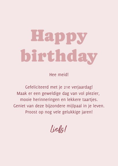 Verjaardagskaart flower girl happy bday 21 jaar 3